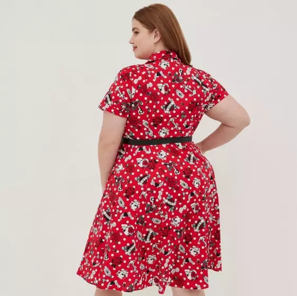 Torrid Retro Chic Red Skull Rose Love Graphic Belted Short Sleeve Midi Dress, 14 - Picture 2 of 6